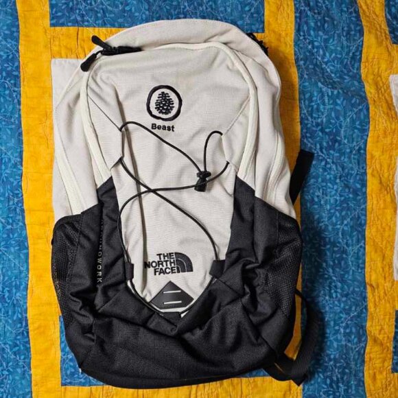 The North Face black and white backpack